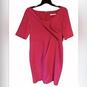 Trina Turk Suave Petal Pink Pleated Elegant Short Sleeve Sheath Dress Sz 14